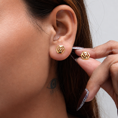 Golden Hexagon Textured Studs – view 3