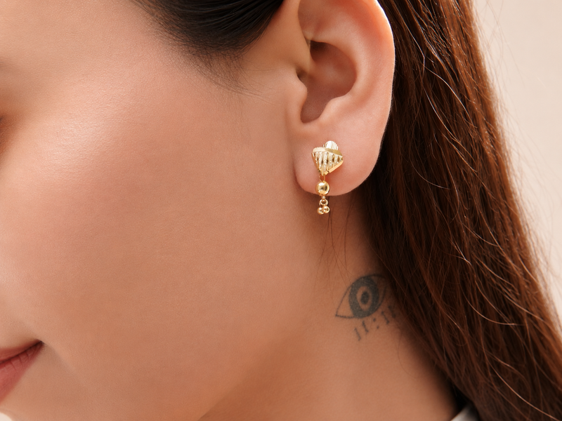Golden Shell Fan Bead Drop Earrings – view 2