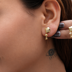 Golden Shell Fan Bead Drop Earrings – view 3