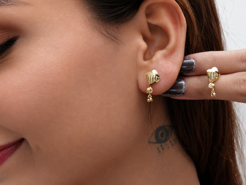 Golden Shell Fan Bead Drop Earrings – view 3