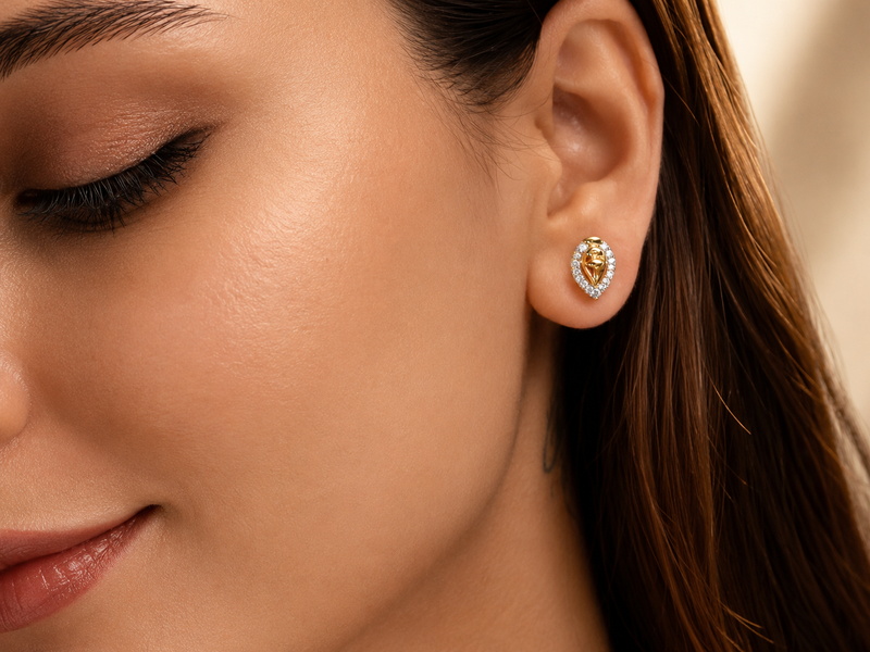 Two-Tone Golden Teardrop CZ Studs – view 2