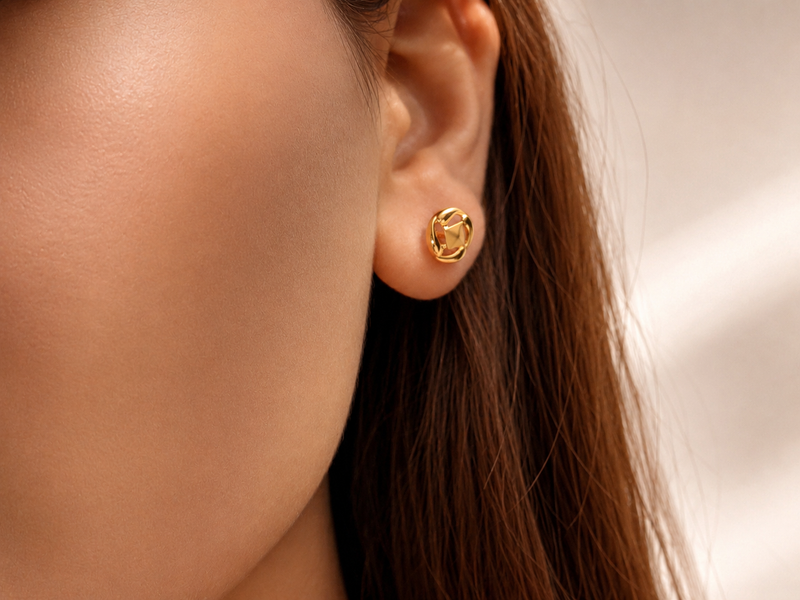 Golden Round Openwork Knot Studs – view 2