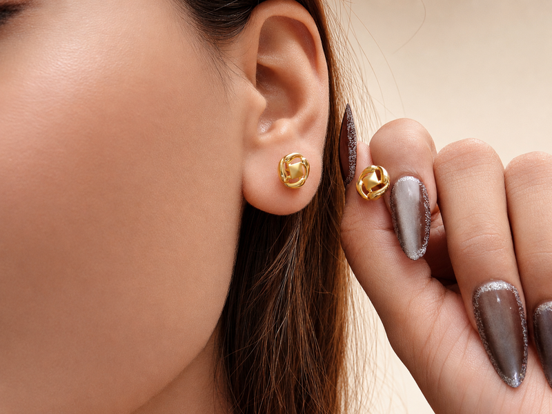 Golden Round Openwork Knot Studs – view 3