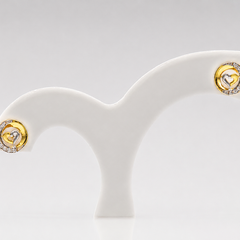 Two-Tone Golden Heart CZ Halo Studs
