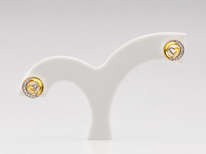 Two-Tone Golden Heart CZ Halo Studs