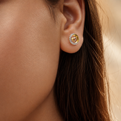 Two-Tone Golden Heart CZ Halo Studs – view 2