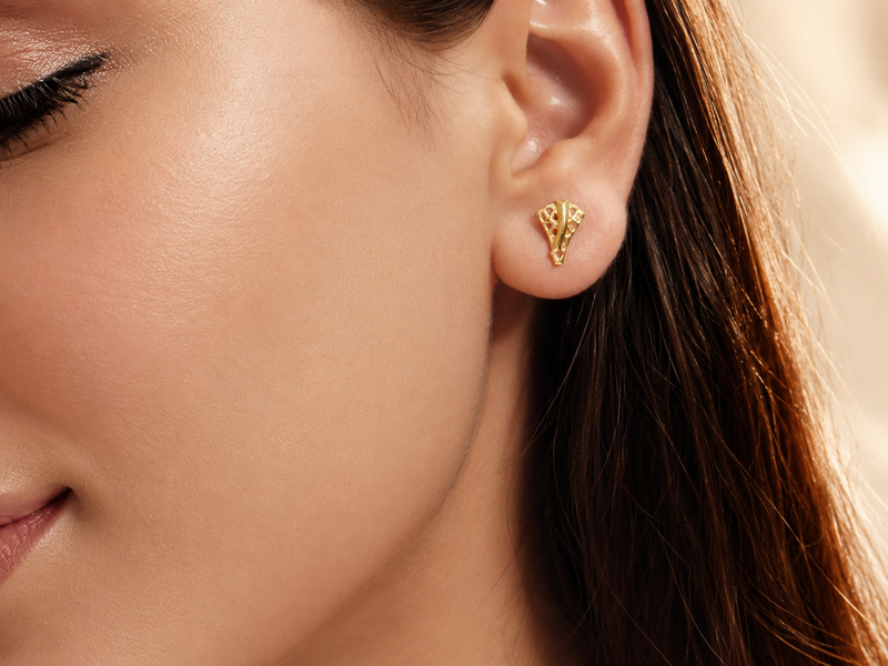 Golden Textured Leaf Studs – view 2
