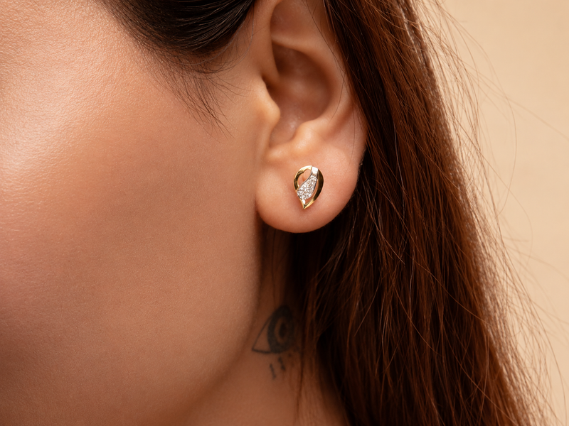 Two-Tone Golden Marquise CZ Studs – view 2