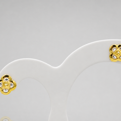 Two-Tone Golden Four-Petal Clover CZ Studs
