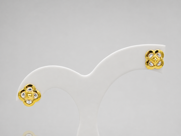 Two-Tone Golden Four-Petal Clover CZ Studs