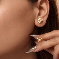 Two-Tone Golden Four-Petal Clover CZ Studs – view 2
