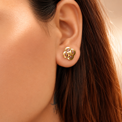 Two-Tone Golden Four-Petal Clover CZ Studs – view 3