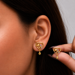 Golden Open Heart Teardrop Drop Earrings – view 2