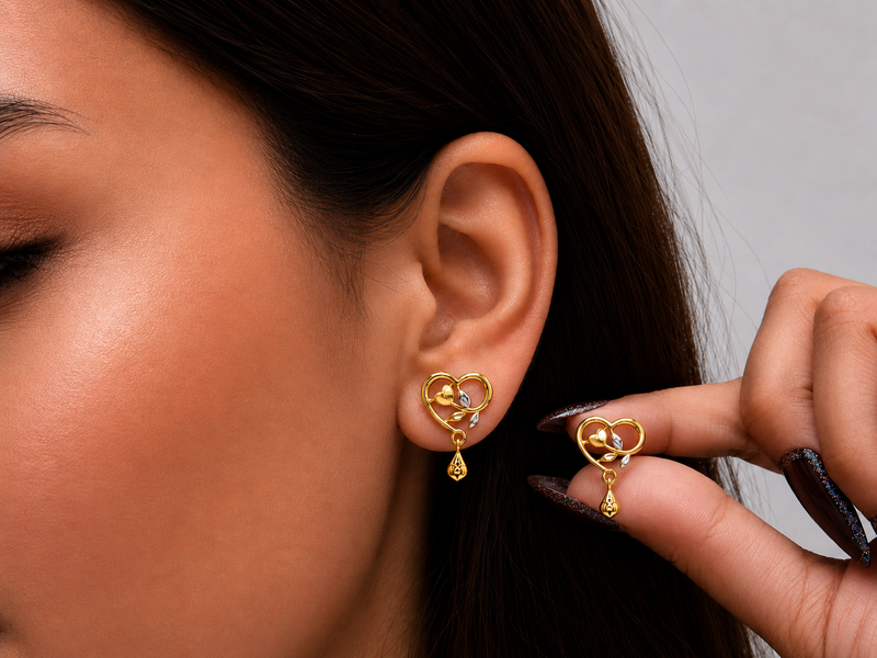 Golden Open Heart Teardrop Drop Earrings – view 2