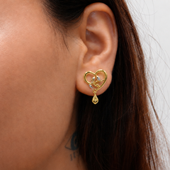 Golden Open Heart Teardrop Drop Earrings – view 3