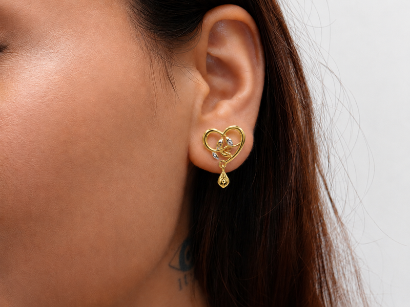 Golden Open Heart Teardrop Drop Earrings – view 3