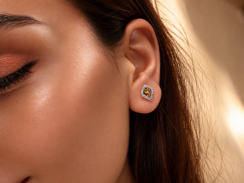 Golden Rhombus CZ Frame Studs – view 2