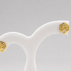 Two-Tone Golden Hexagon Openwork Studs