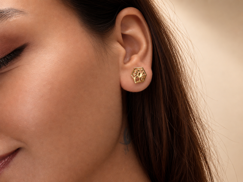 Two-Tone Golden Hexagon Openwork Studs – view 2