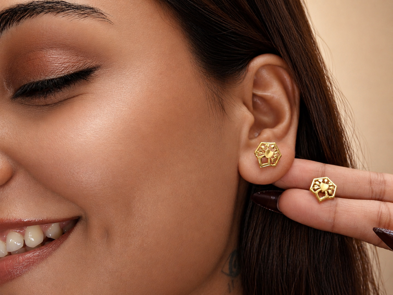 Two-Tone Golden Hexagon Openwork Studs – view 3
