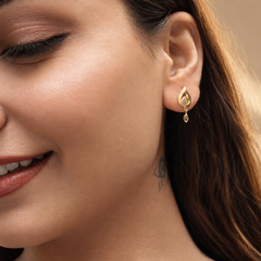 Golden CZ Leaf Drop Earrings – view 2