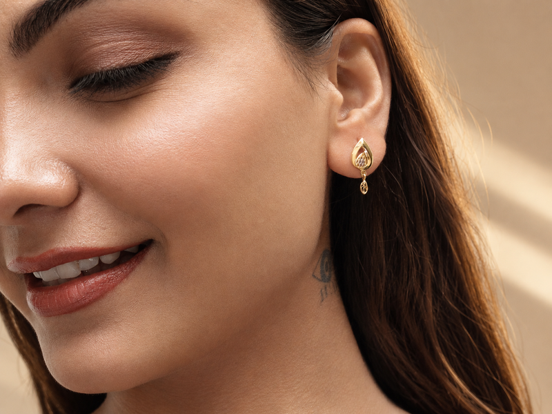 Golden CZ Leaf Drop Earrings – view 2