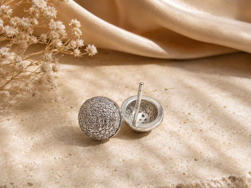 Silver Pave Dome Ball Studs