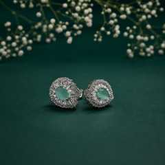 Silver Mint Oval Pave Halo Studs
