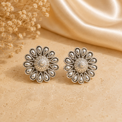 Silver Antique Petal Flower Statement Studs