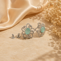 Silver Mint Oval Floral Openwork Studs