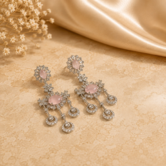 Silver Pink Stone Floral Chandelier Drops