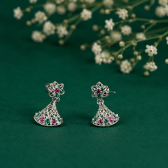 Silver Ruby & Emerald Flared Fan Studs