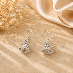Silver Filigree Bell Jhumka Hook Earrings