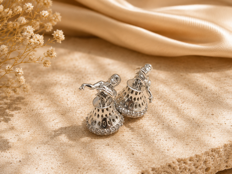 Silver Dancing Doll Jhumka Studs
