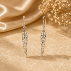 Silver Filigree Spike Drop Earrings