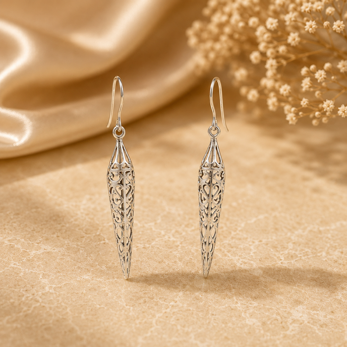 Silver Filigree Spike Drop Earrings