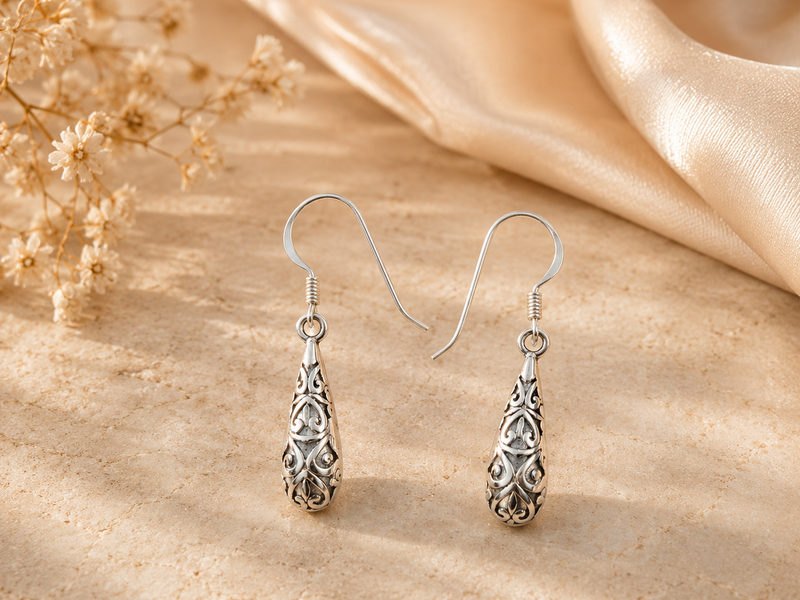 Silver Filigree Teardrop Cone Drops