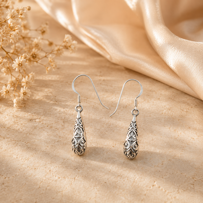 Silver Filigree Teardrop Cone Drops