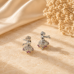 Silver Dancing Ballerina Ruby Accent Studs – view 2
