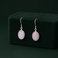 Silver Pink Shell Oval Drop Earrings – view 2