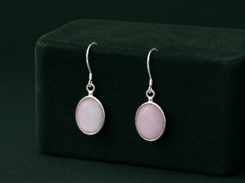 Silver Pink Shell Oval Drop Earrings – view 2