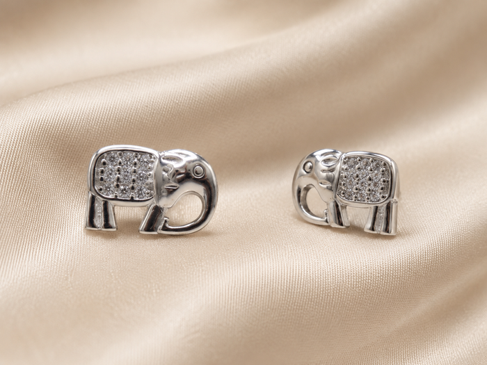 Silver Pave Elephant Studs