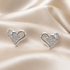 Silver Open Double Heart Pave Studs