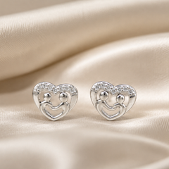 Silver Smiley Heart Openwork Studs