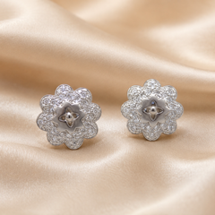 Silver Pave Flower Oxidised Centre Studs