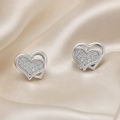 Silver Nested Heart Pave Studs