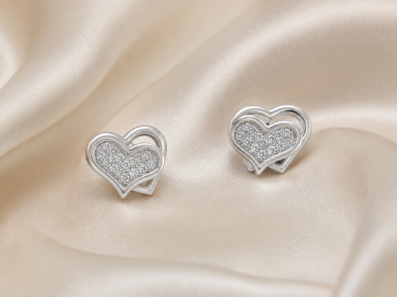 Silver Nested Heart Pave Studs