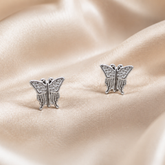 Silver Pave Butterfly Studs
