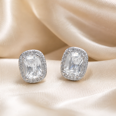 Silver Cushion CZ Halo Studs