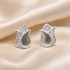 Silver Tulip Pave Studs